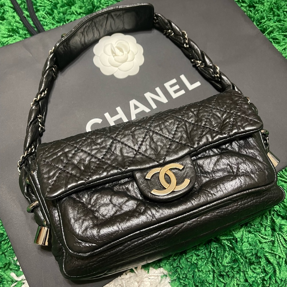 Chanel Distressed Lambskin Small Lady Braid Flap Black
